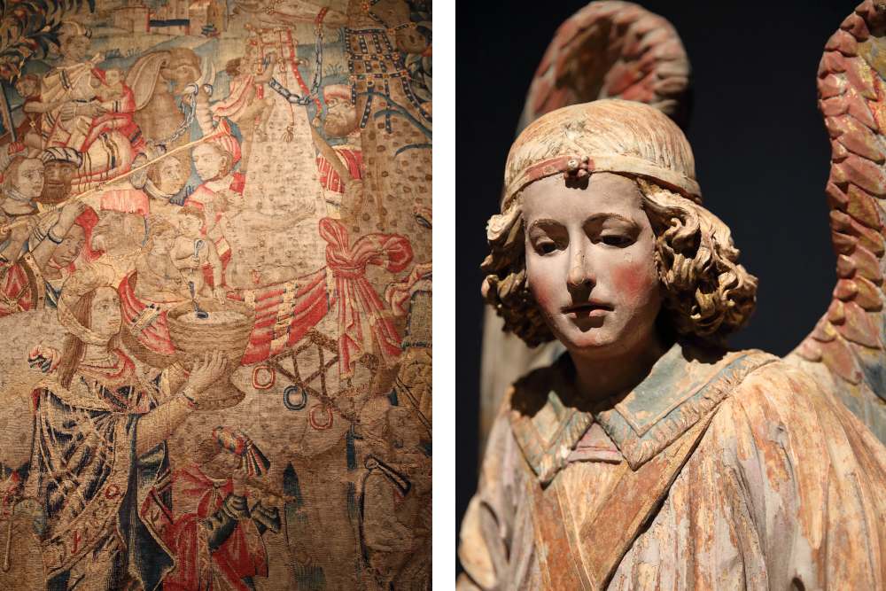 21: Trimphal Procession with Giraffes, Series of tapestries In the Manner of Portugal and India (c.1500-1505) 
17: Heralding Angel, Master of the Tombs of the King (1525)
