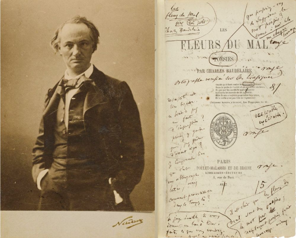 Charles Baudelaire: Les Fleurs du Mal, The first edition with author's notes.