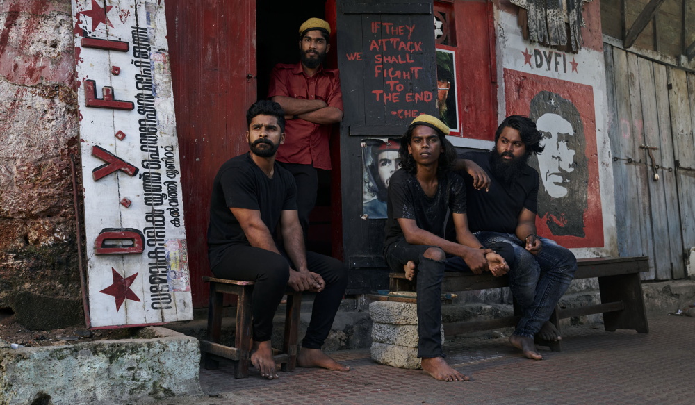 The Streets Gallery:Members of the Democratic Youth Federation of India (DYFI) outside their meeting center in Fort Cochin. Left to right: Thanzeer, Mohammed Azhar, Akhil and Atlaf. 